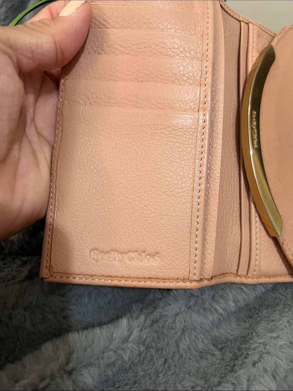See By Chloe Blush/Apricot Leather Wallet with Gold Accent GUC retail $295 - Picture 5 of 10
